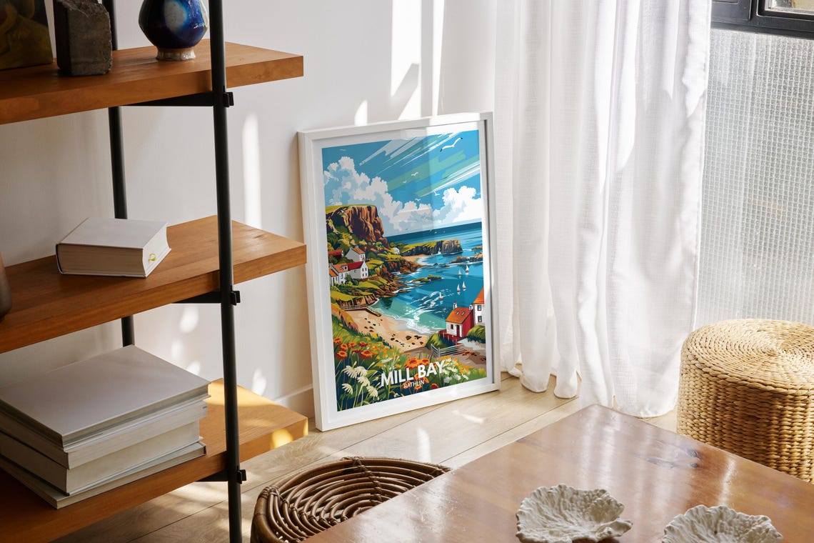 Mill Bay Rathlin Wild Coastal Village Cliffs Sailboats Poster - Image 2