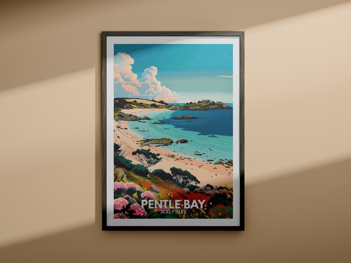 Pentle Bay Scilly Isles Tropical Beach Cove Flower View Travel Poster - Image 4