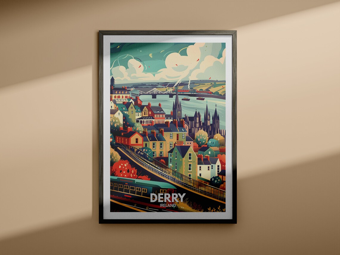 Derry Ireland River Bridge Cathedral Spire Historic Old City Poster - Image 4