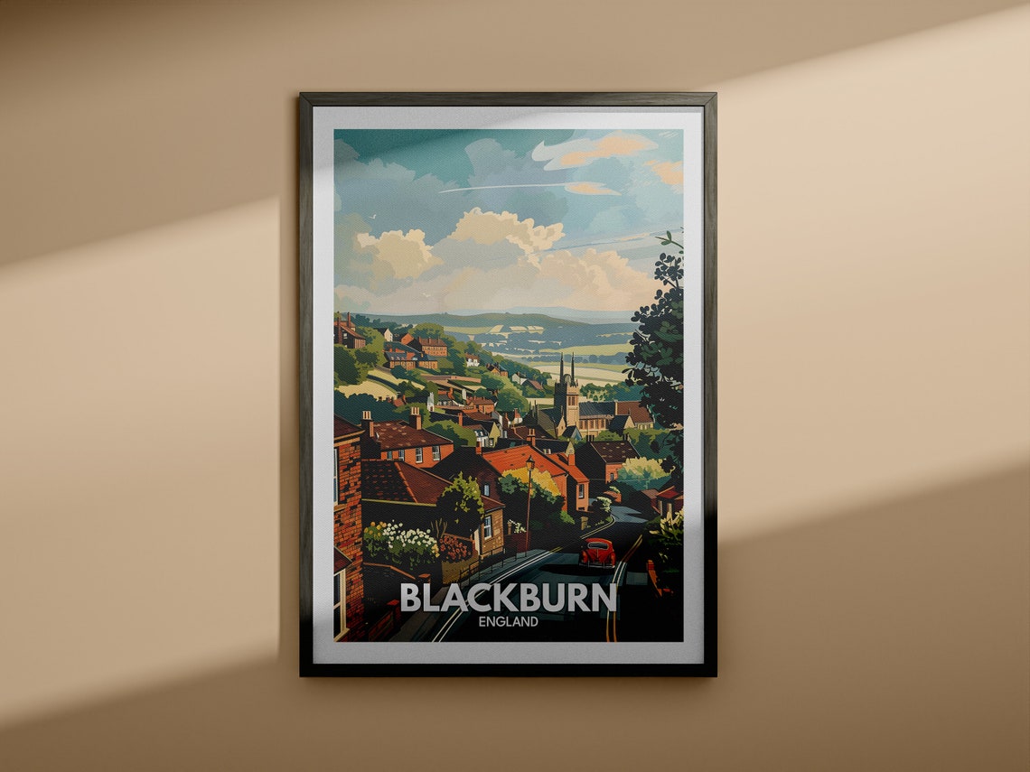 Blackburn England Town Panorama Rooftops Church Classic Travel Poster - Image 4