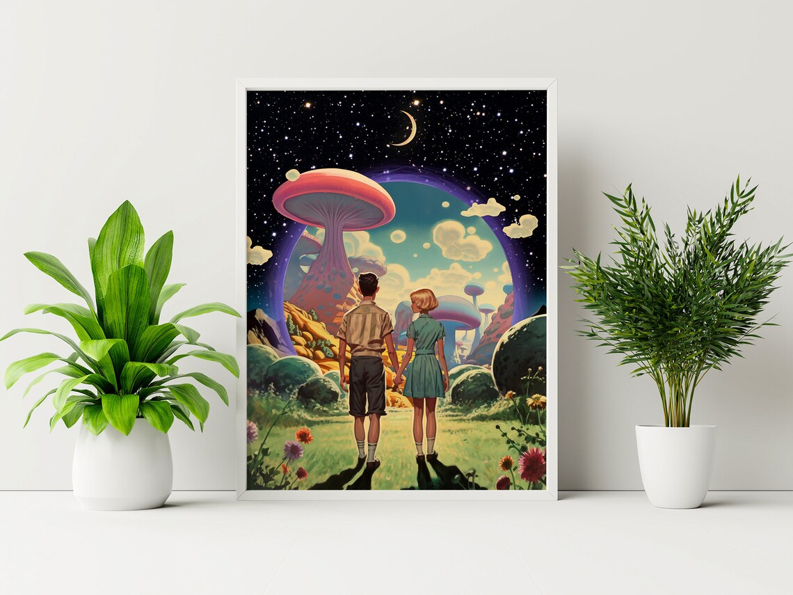 Psychedelic Mushroom Art, Vintage Surrealism Print - Image 2