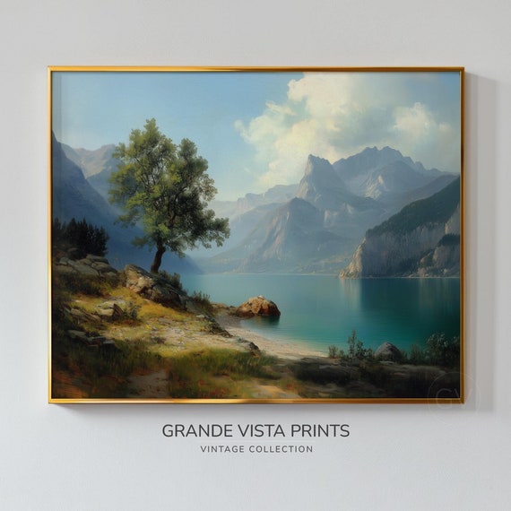 Mountain Lake Painting Mountain Valley Landscape Artwork Wall Art Mountain Landscape Art Print Gv4619