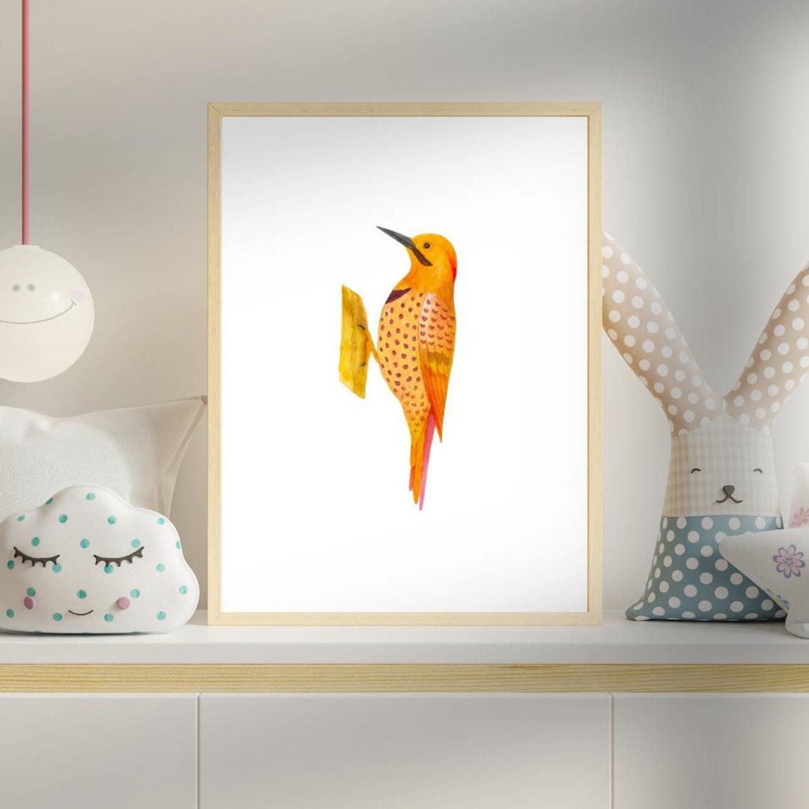 Northern Flicker Woodpecker Orange Plumage Watercolor Bird Art Poster