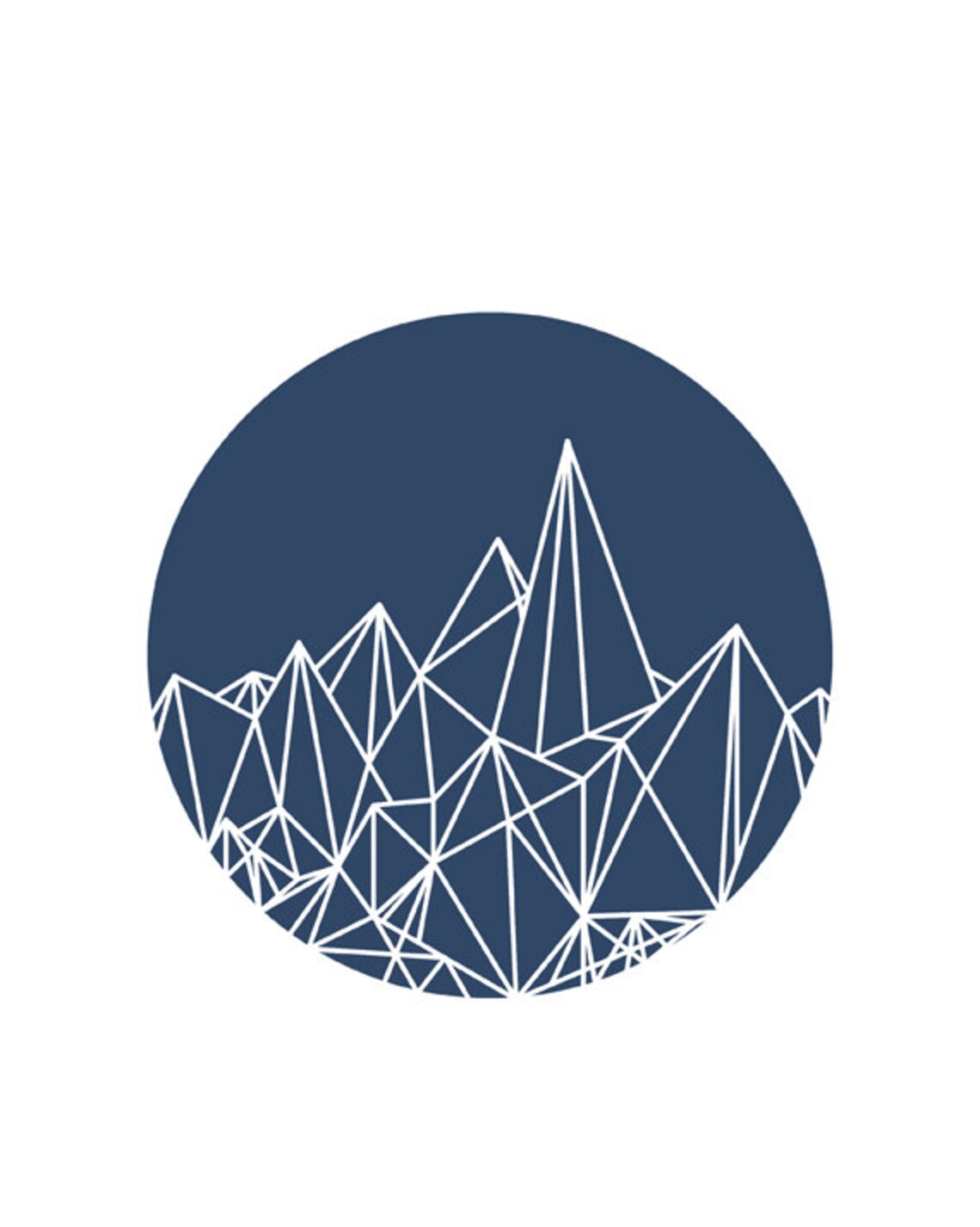 Navy Blue Circle Geometric Mountain Peak Line Art Minimalist Poster