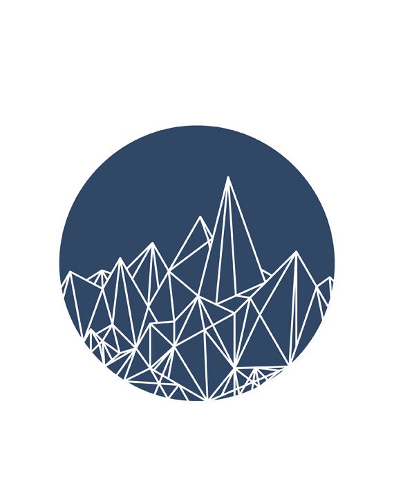 Geometric Art Abstract Mountains Navy Blue And White Modern Home Decor Blue Decoration Geometric Poster Wander Poster Minimalist Art