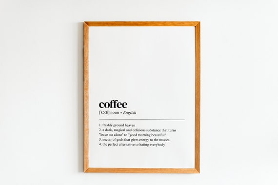 Coffee Definition Wall Art Gift Bar Decor Minimalist Kitchen