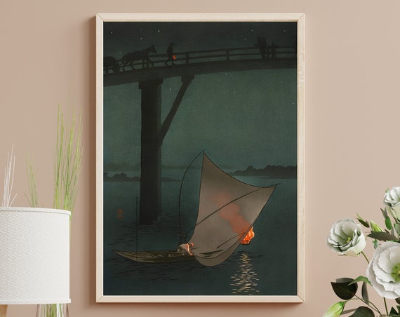 Night Scene Series Fishing Boat Art Print By Arai Yoshimune 1910s1930s Japanese Ukiyoe Wall Decor