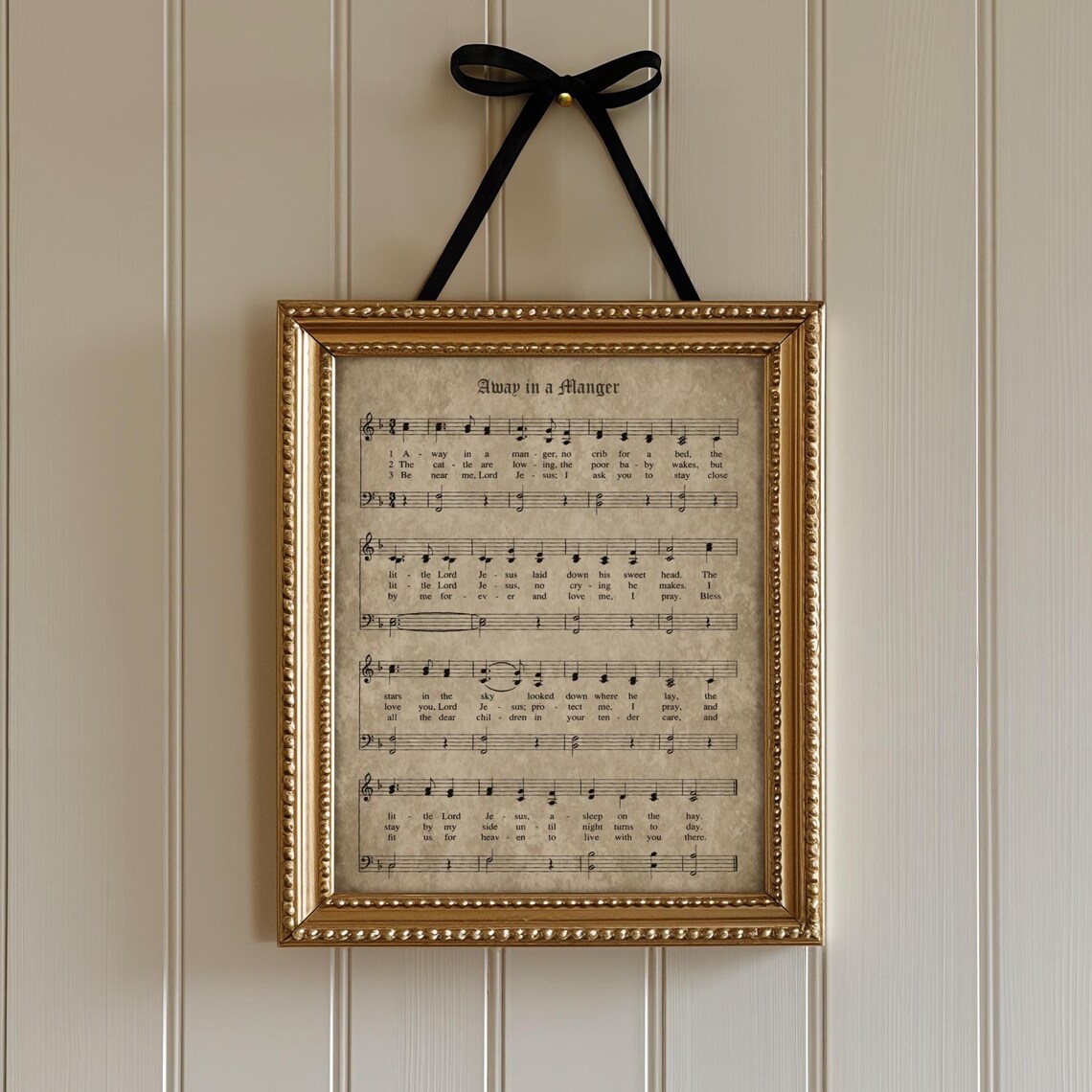 Away in a Manger Vintage Christmas Carol Sheet Music Wall Art Poster