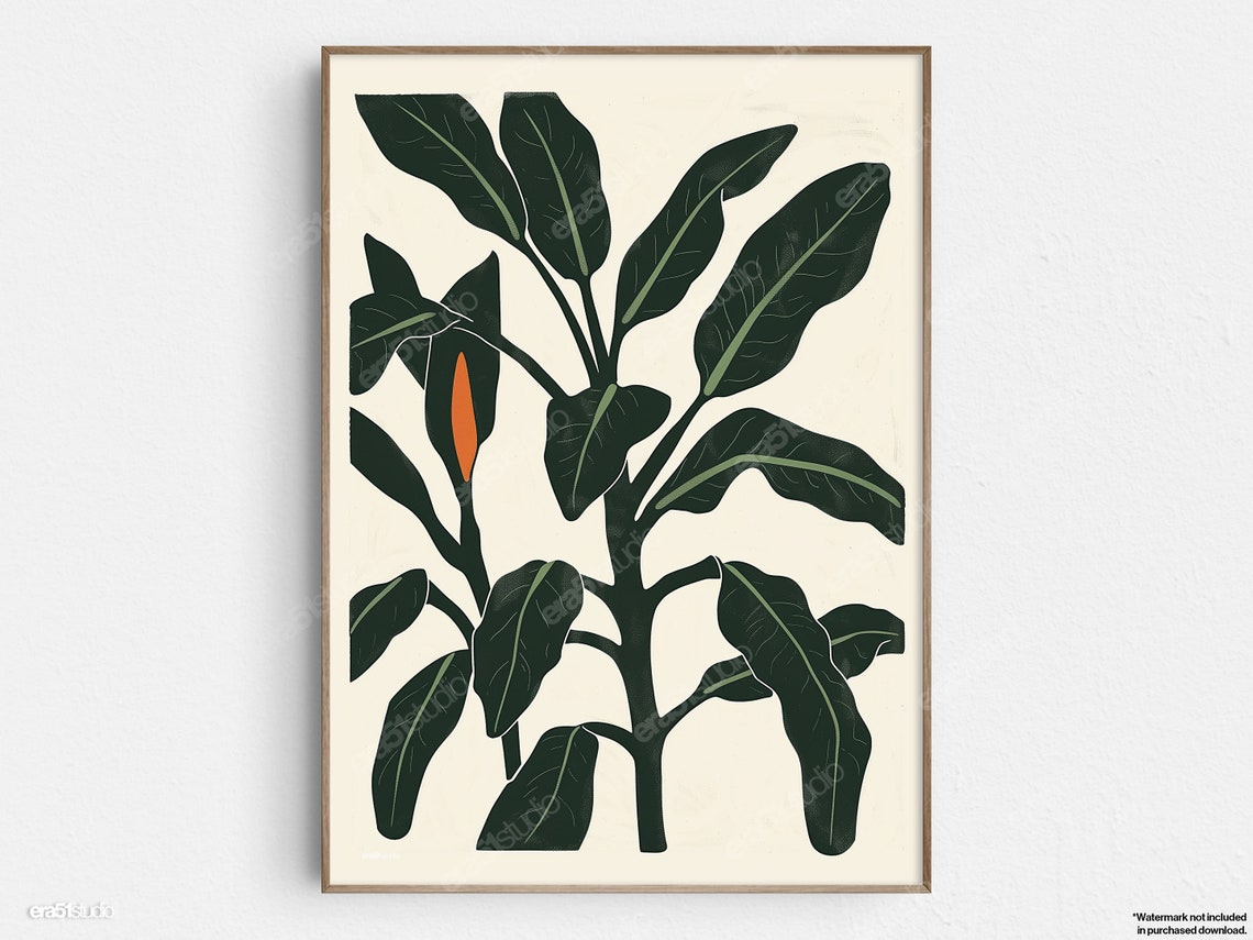 Abstract Philodendron Floral Art Original Midcentury Modern Minimalist Wall