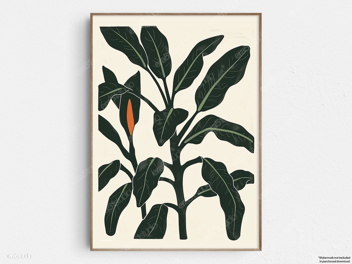 Philodendron Leaves Dark Green Botanical Minimalist Plant Poster