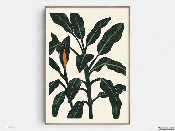 Abstract Philodendron Floral Art Original Midcentury Modern Minimalist Wall