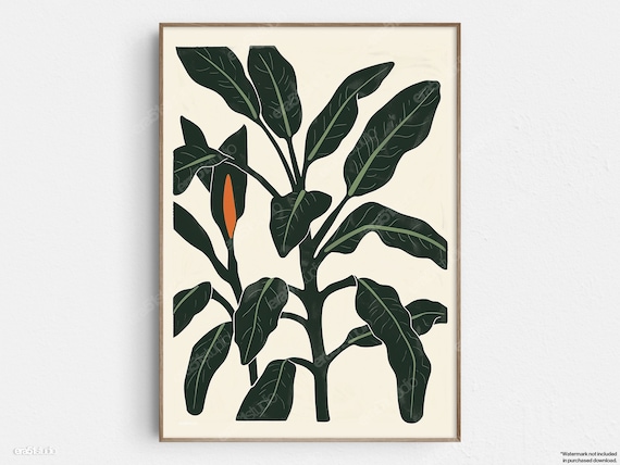 Philodendron Leaves Dark Green Botanical Minimalist Plant Poster