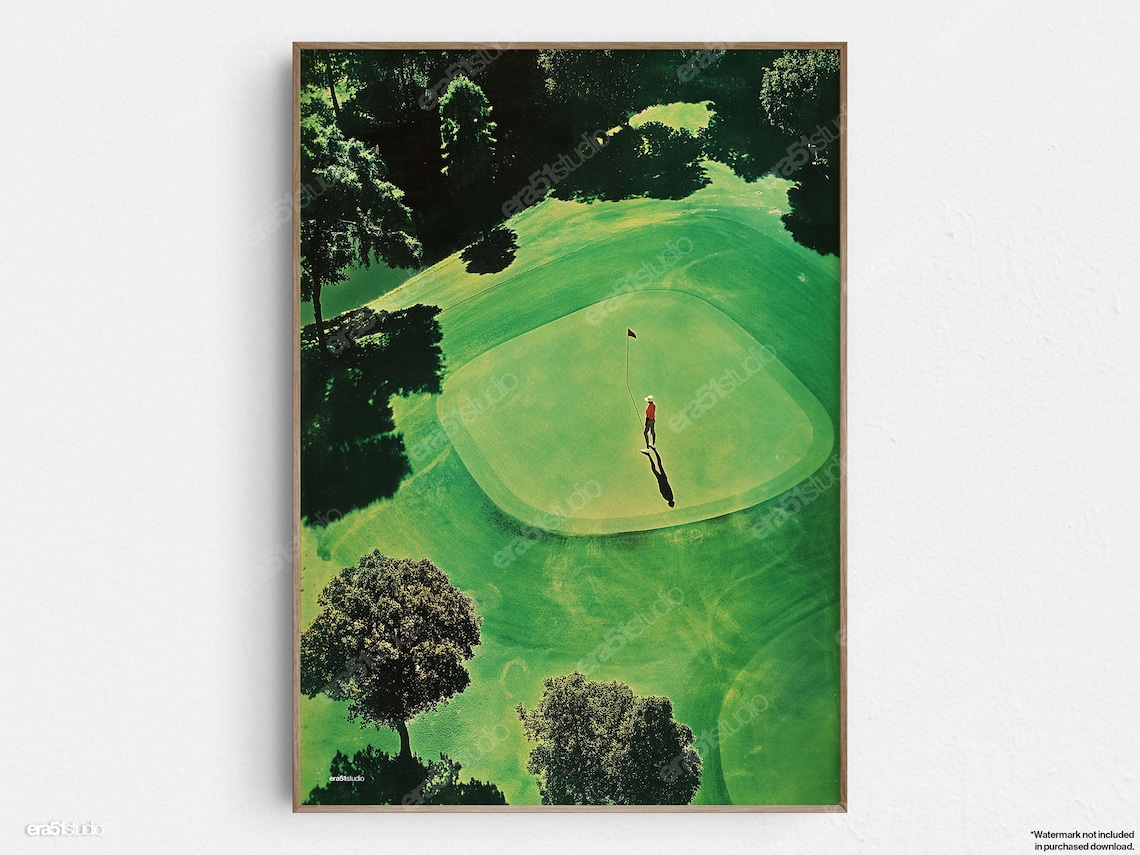 Aerial View Golf Course Green Golfer Retro Vintage Sports Poster