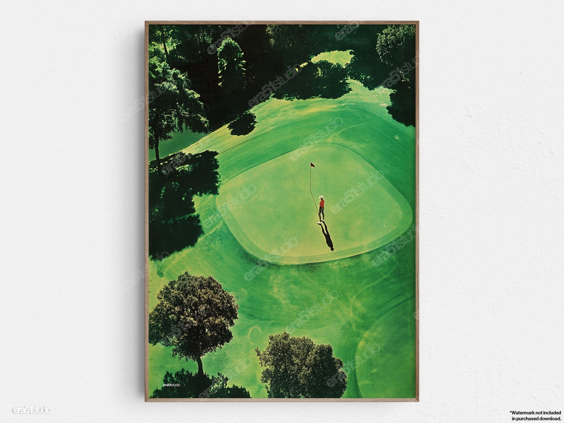 Solitary Golfers Serenity Original Midcentury Modern Minimalist Wall Art