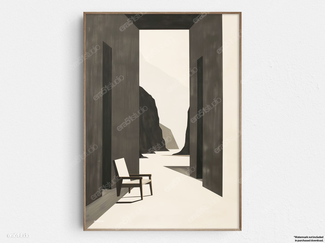 Mountain Solitude Chair Original Midcentury Modern Minimalist Wall Art