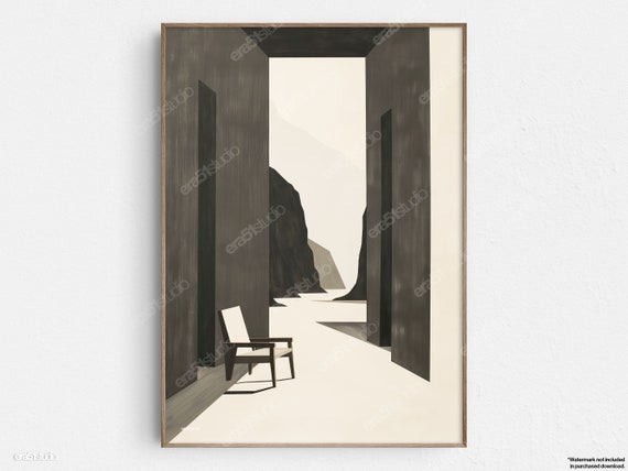 Mountain Solitude Chair Original Midcentury Modern Minimalist Wall Art