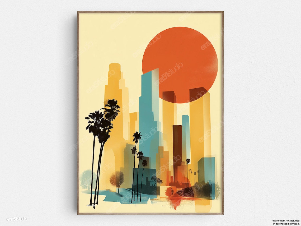 Los Angeles Sunset Skyline, Mid-Century Modern Art Print