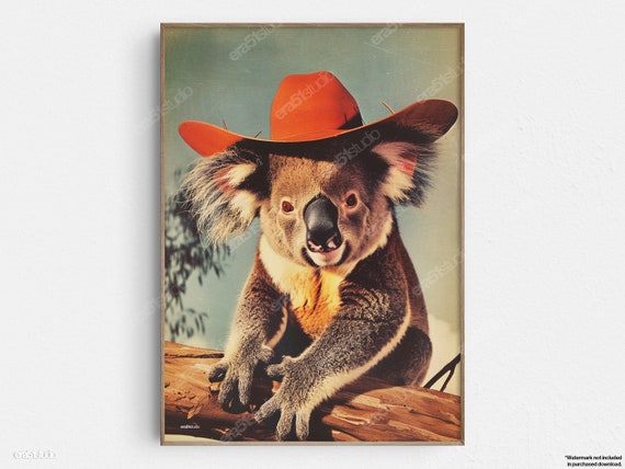 Koala Cowboy Original Midcentury Modern Minimalist Wall Art