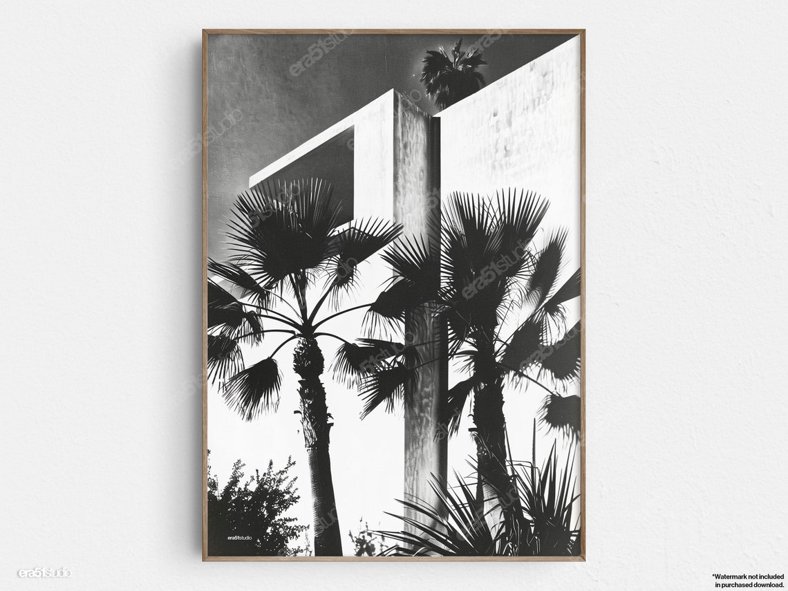 Caribbean Palms Noir Modernist Architecture Black White Poster