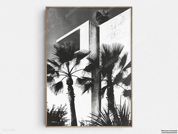 Caribbean Architectural Palms Tree Noir Original Midcentury Modern Minimalist Wall Art