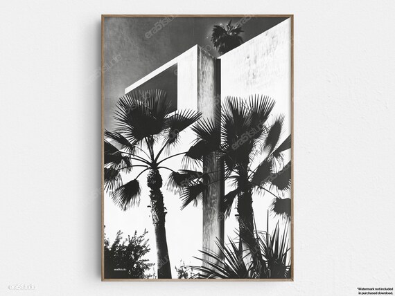 Caribbean Palms Noir Modernist Architecture Black White Poster