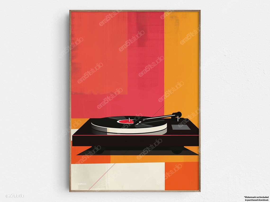 Retro Turntable Art Print, Midcentury Modern Minimalist