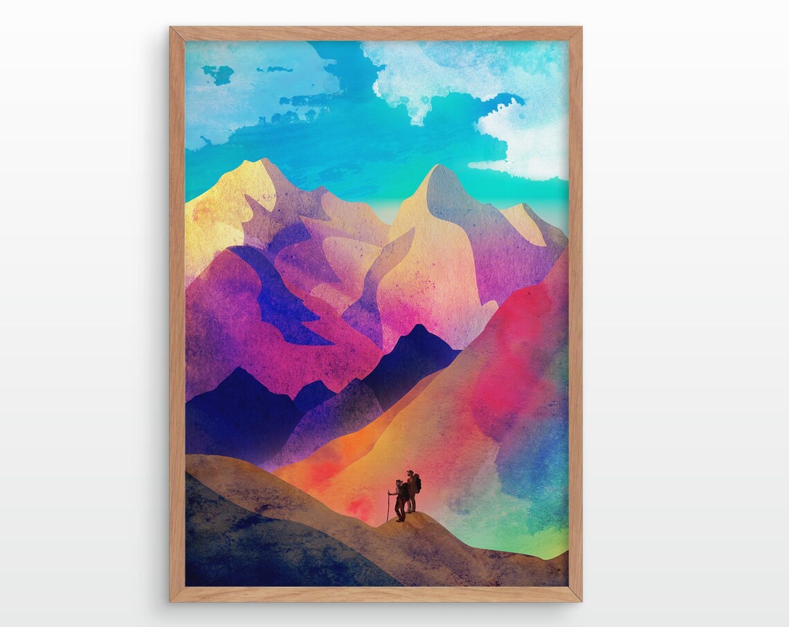 Hiking Couple Art Print, Valentine Love Decor