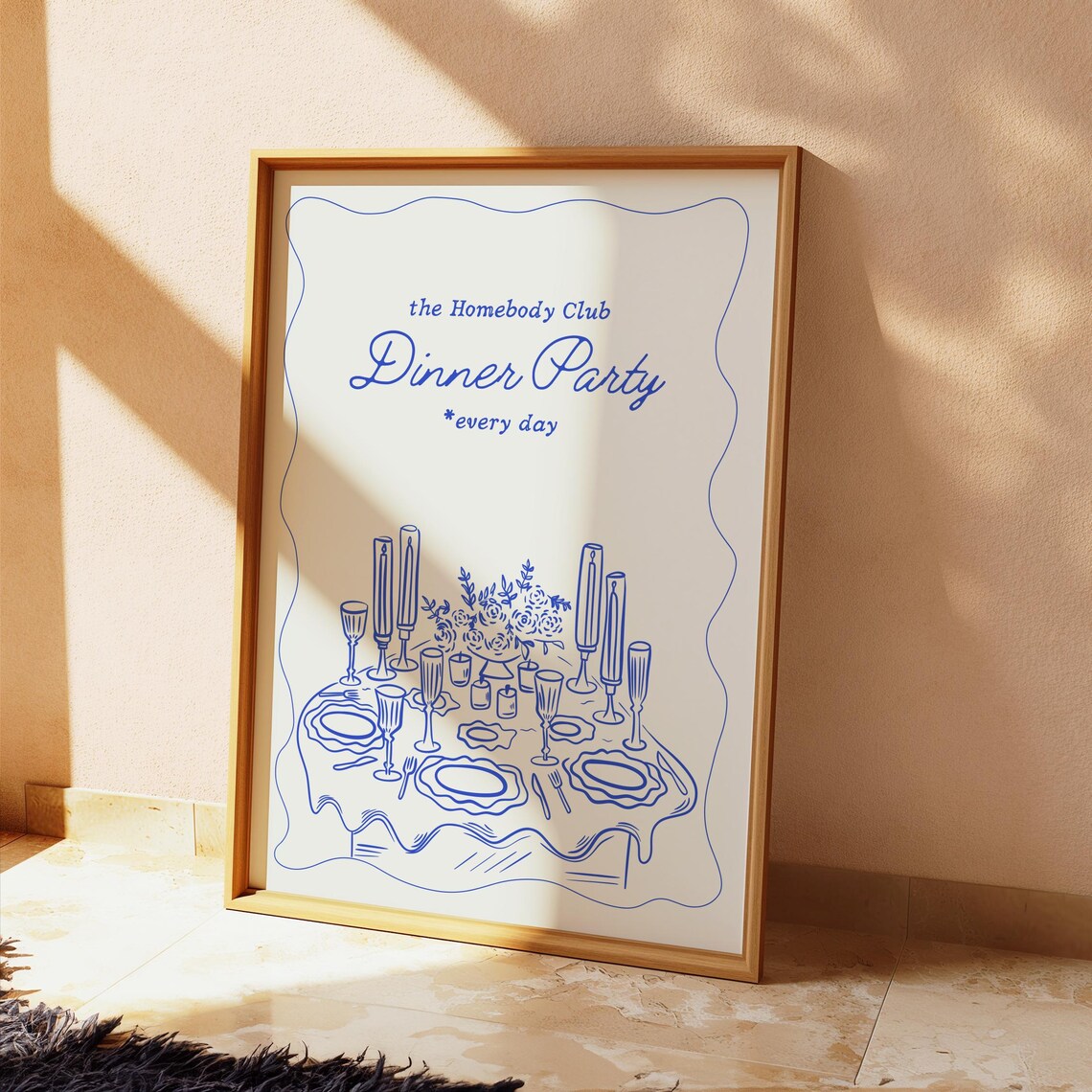 The Homebody Club Dinner Party Blue Hand Drawn Kitchen Wall Print - Image 2