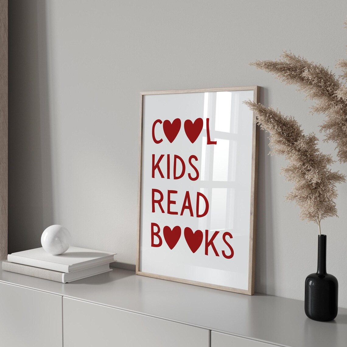 Cute Cool Kids Read Books Heart Red Typography Kids Room Poster - Image 3