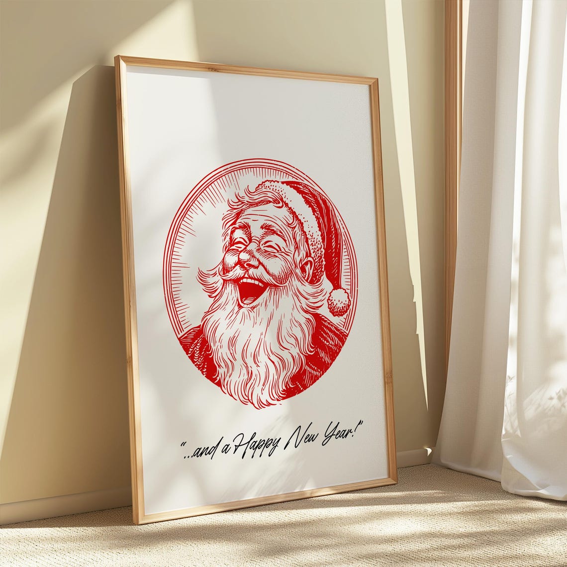 Vintage Red Santa Claus Laughing Cheerful Happy New Year Print - Image 4