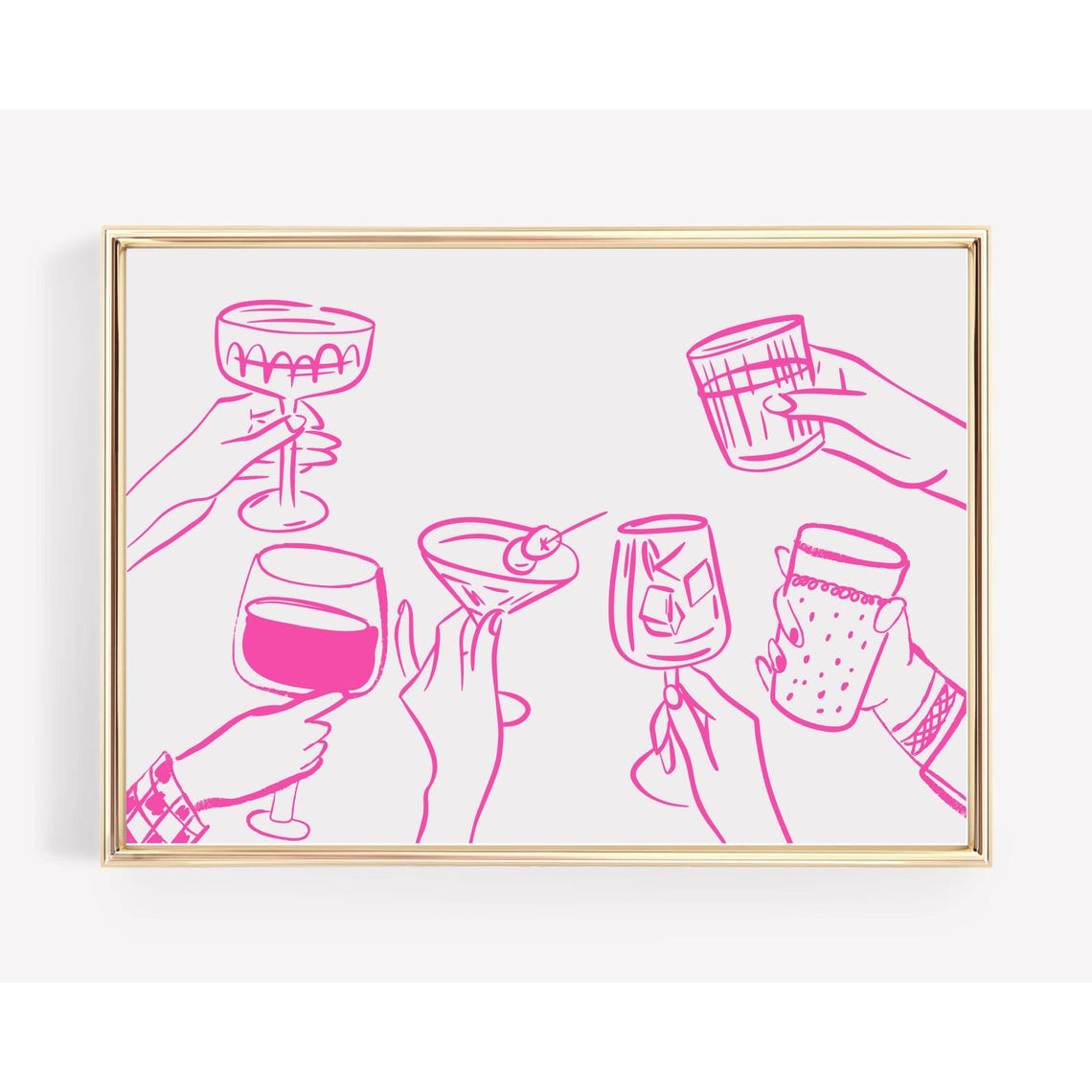 Pink Cocktail Cheers Hand Drawn Line Art Trendy Fun Bar Poster - Image 3