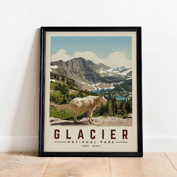 Glacier National Park Wall Art Minimalist Print Vintage Poster Gift For Camping Decor