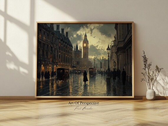 Vintage Late 19th Century London Cityscape Architecture Oil Painting