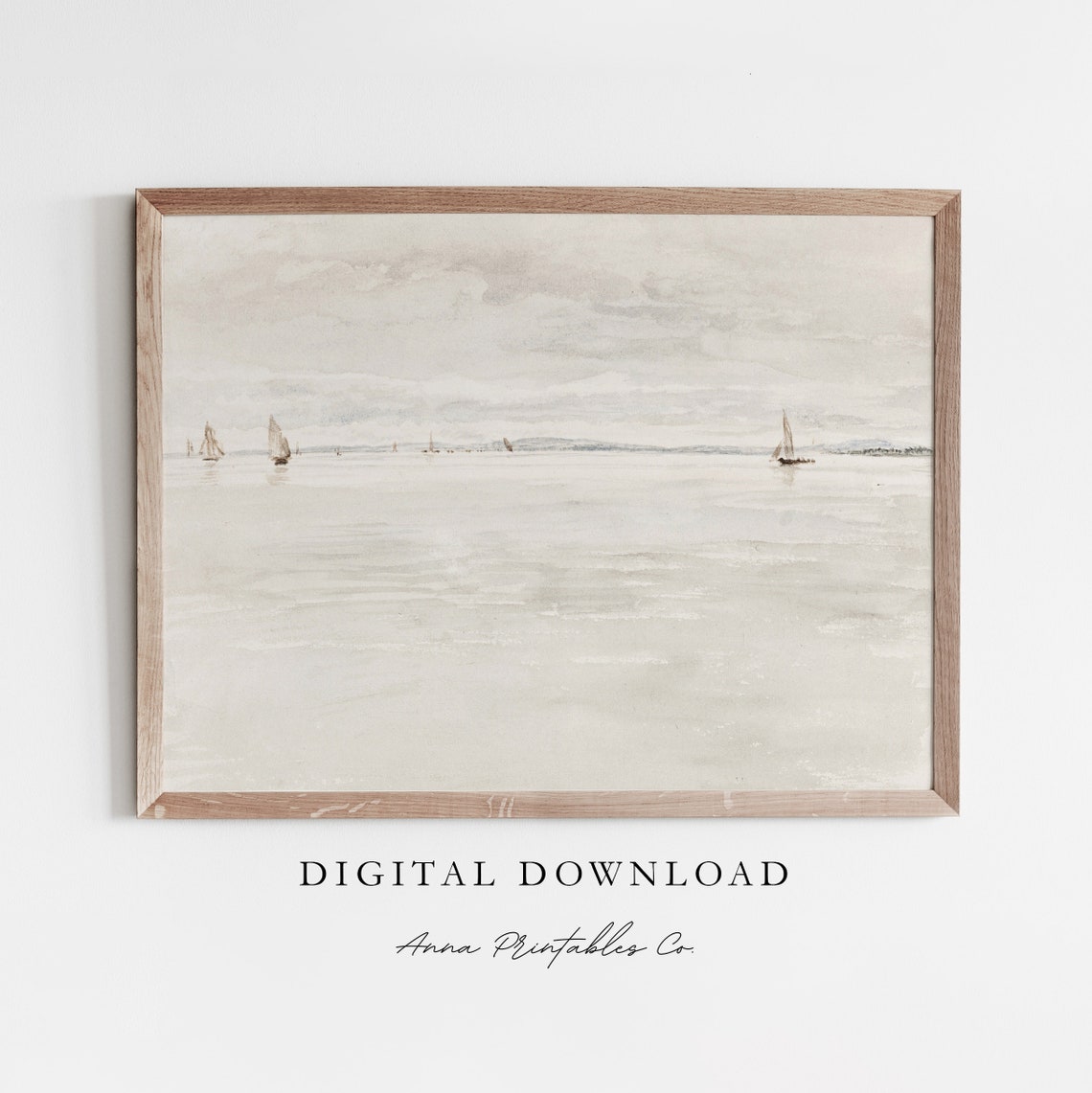 Tiny Sailboats on Calm Sea Minimalist Watercolor Seascape Poster