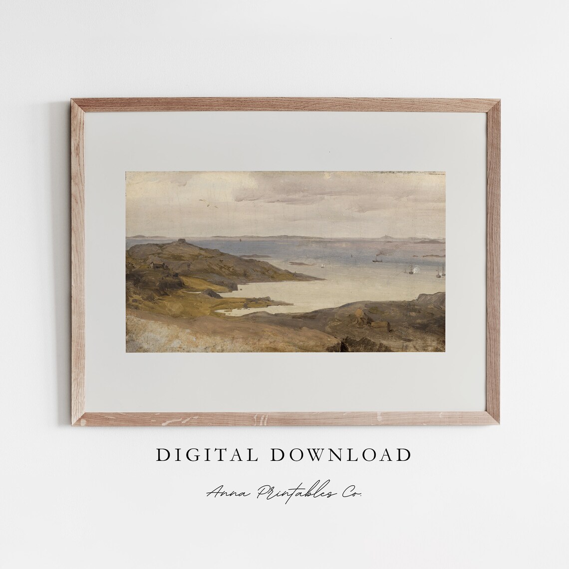 Copper Landscape Hillside And Lake Vintage Oil Print