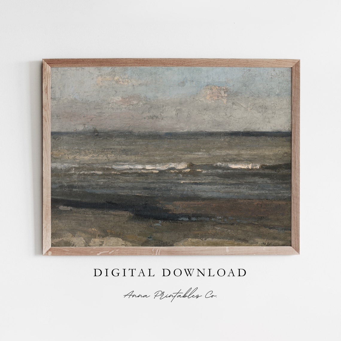 Dark Moody Seascape Oil Painting with Rolling Ocean Waves Poster