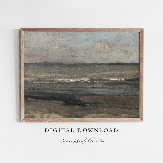 Dark Moody Seascape Oil Painting with Rolling Ocean Waves Poster