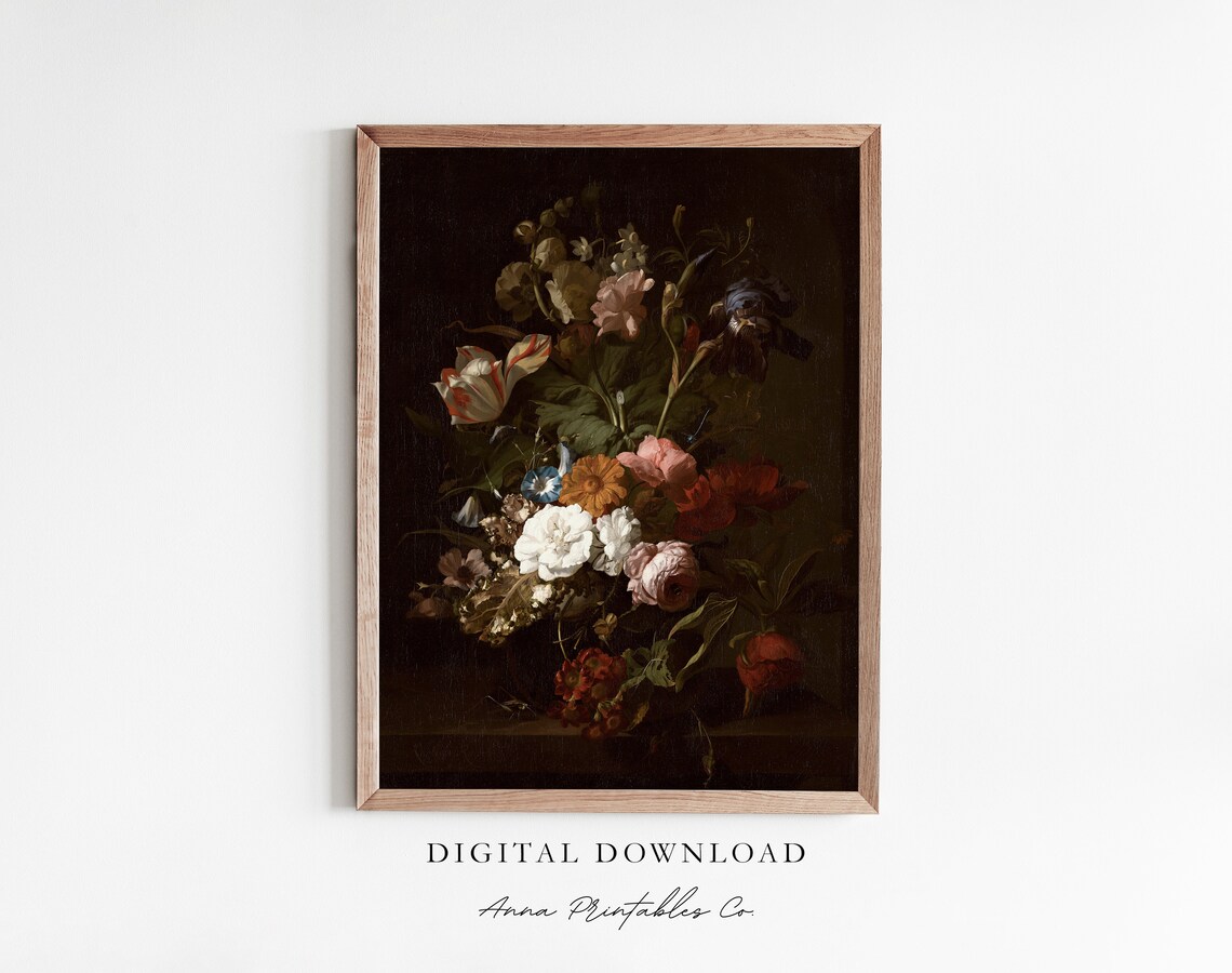 Flowers In A Vase Antique Moody Floral Art Print