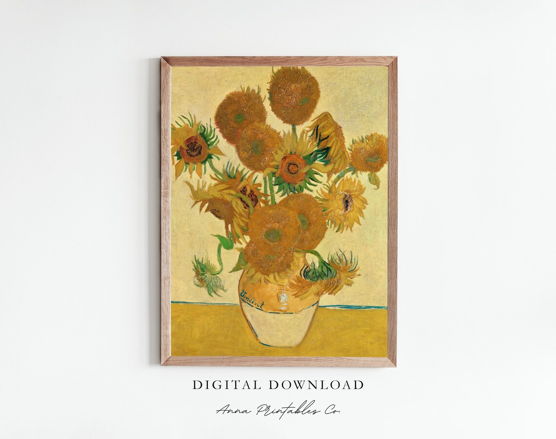 Vincent Van Goghs Sunflowers Painting Vintage Floral Wall Art Famous Fine Art Print Antique Oil Painting