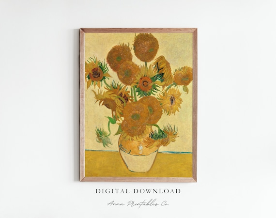 Van Gogh Sunflowers in Vase Famous Yellow Floral Painting Print