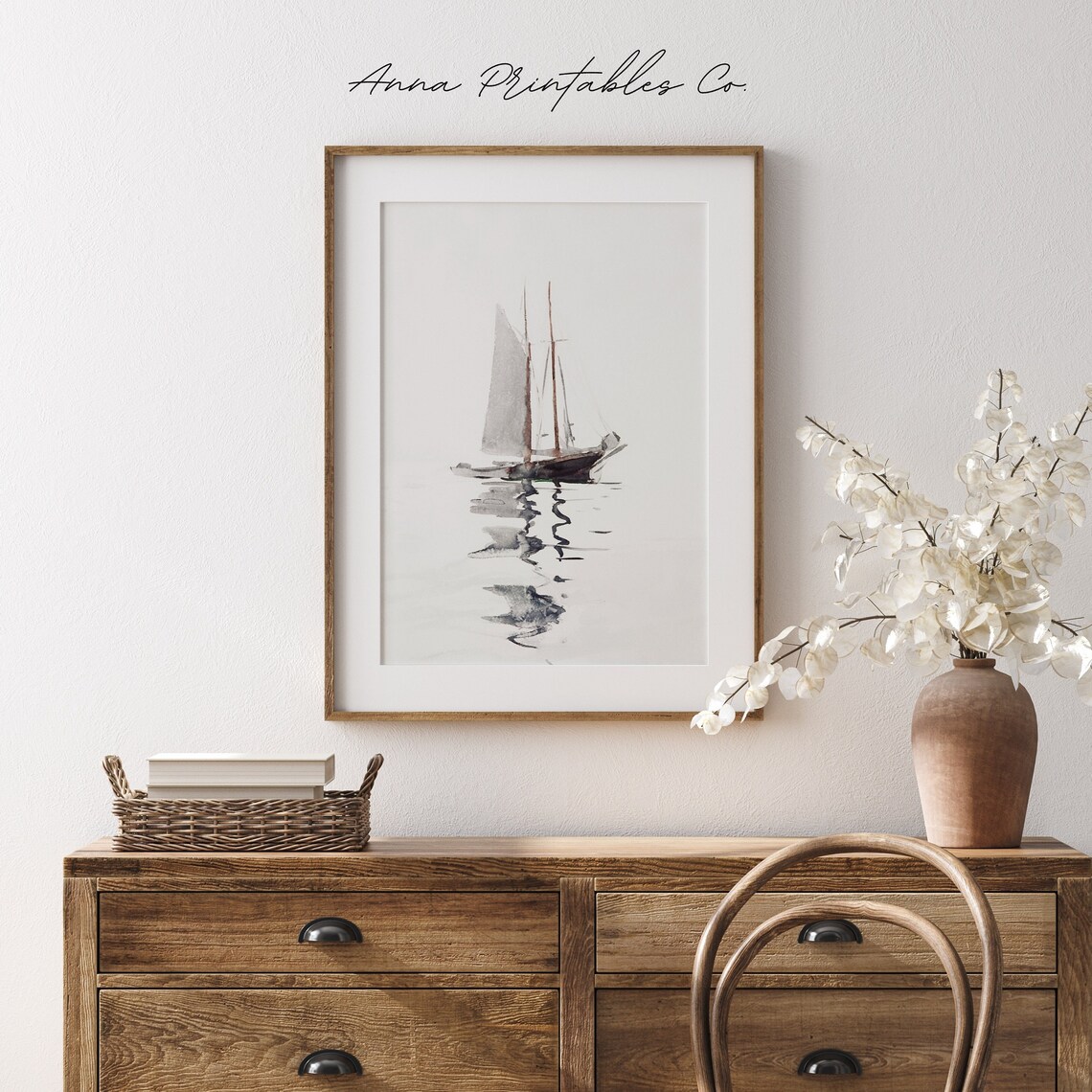 Sailboat Minimalist Watercolor Antique Nautical Painting Poster - Image 2