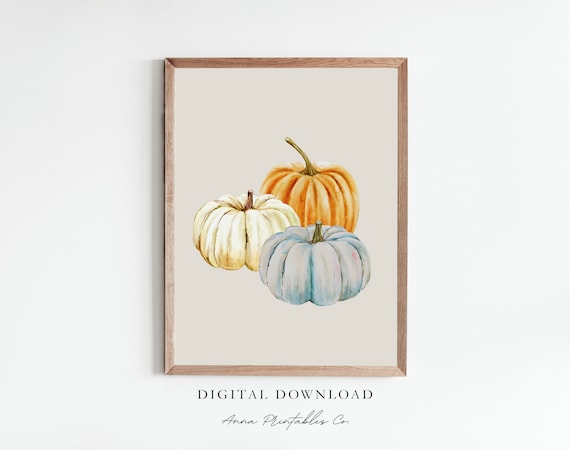 Watercolor Pumpkin Trio Rustic Fall Harvest Autumn Decor Poster