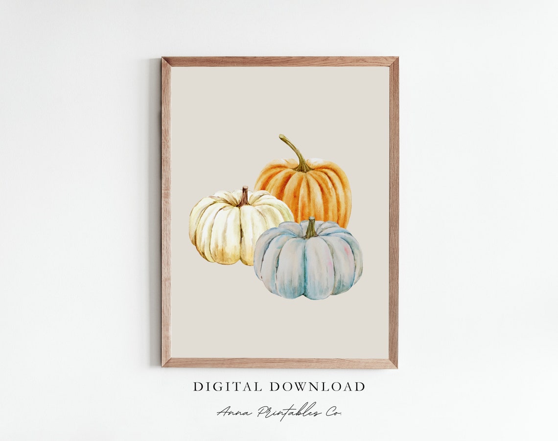 Watercolor Pumpkin Trio Rustic Fall Harvest Autumn Decor Poster