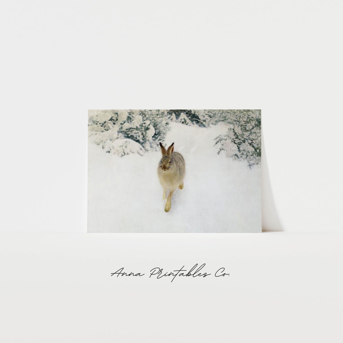 Hare Walking Through Deep Snow in a Winter Forest Painting Poster