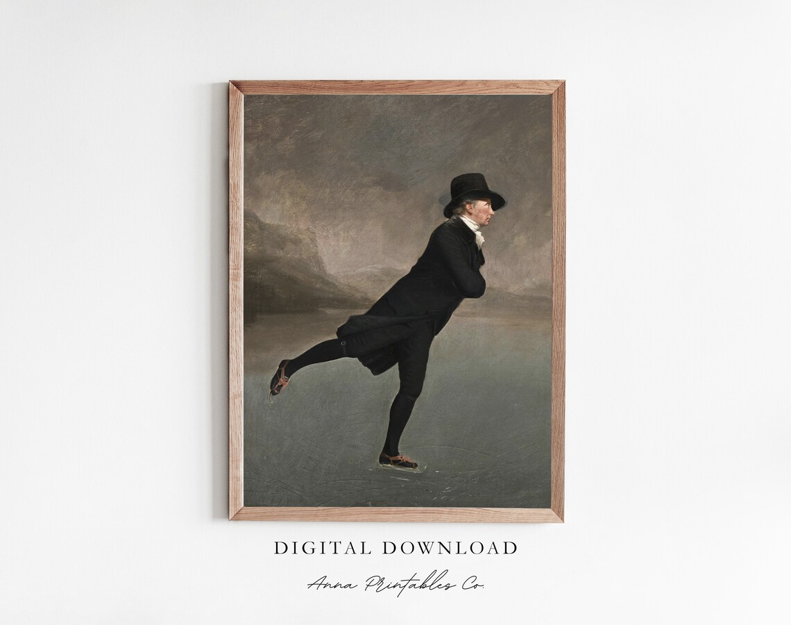Gentleman Skating Vintage Christmas Art Print