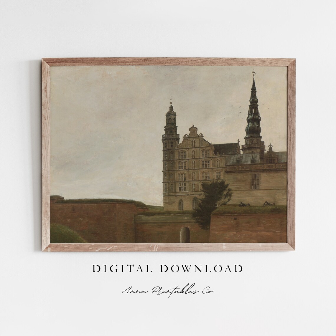 Old European Castle Oil Painting Historic Brick Palace Wall Poster
