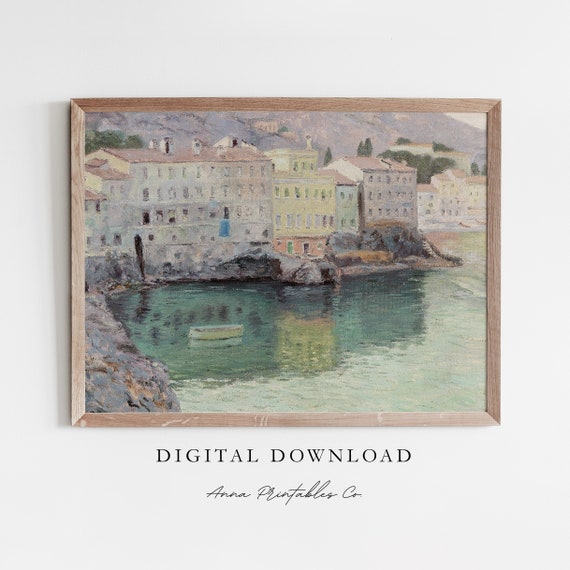 San Michele On Lake Garda Antique Italian Cityscape Painting For Vintage Lake Wall Art Light Pastel Prints