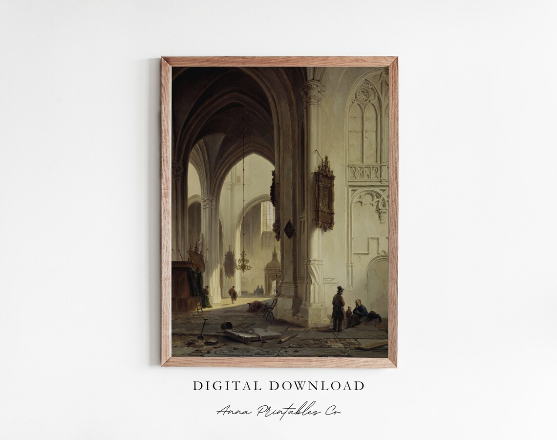 Interior Of An Old Cathedral, Vintage Gothic Art Print