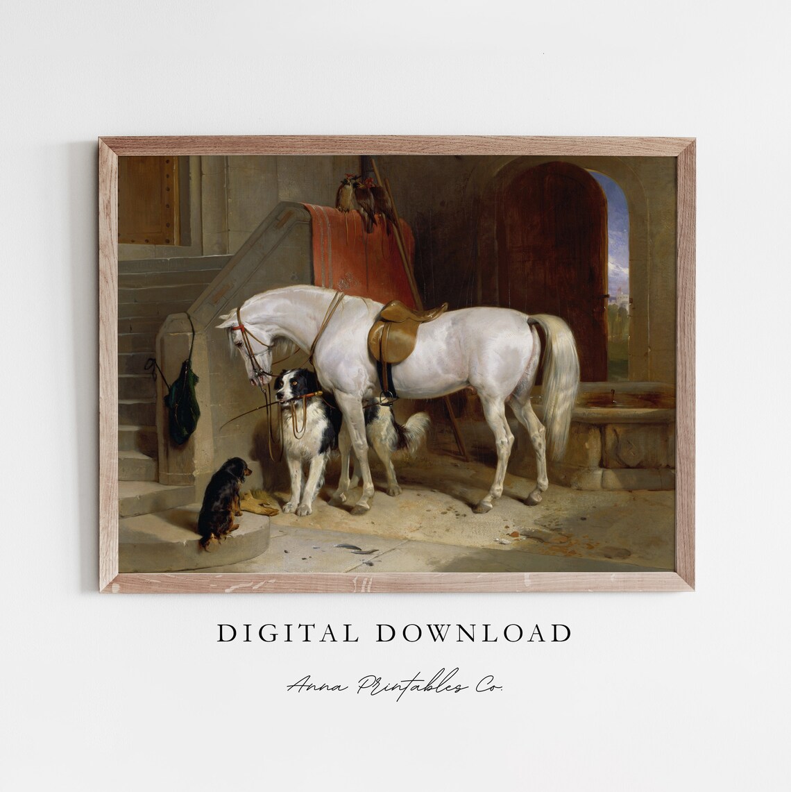 Horse and Dogs Antique Equestrian Art Print