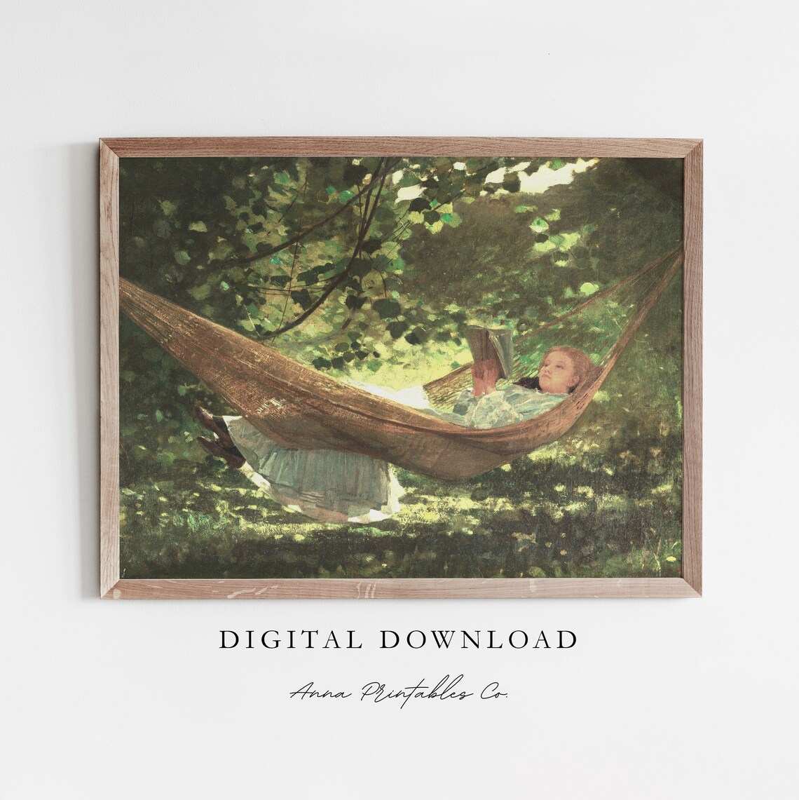 Girl Reading in a Hammock, Vintage Oil Painting